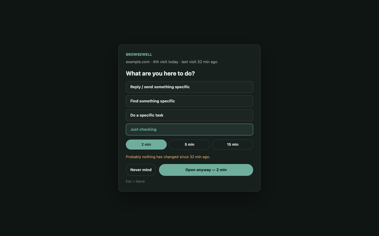 Intent gate asking what you are doing on a site