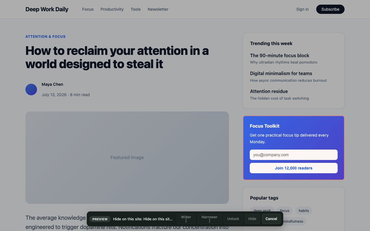 Element picker for hiding attention traps